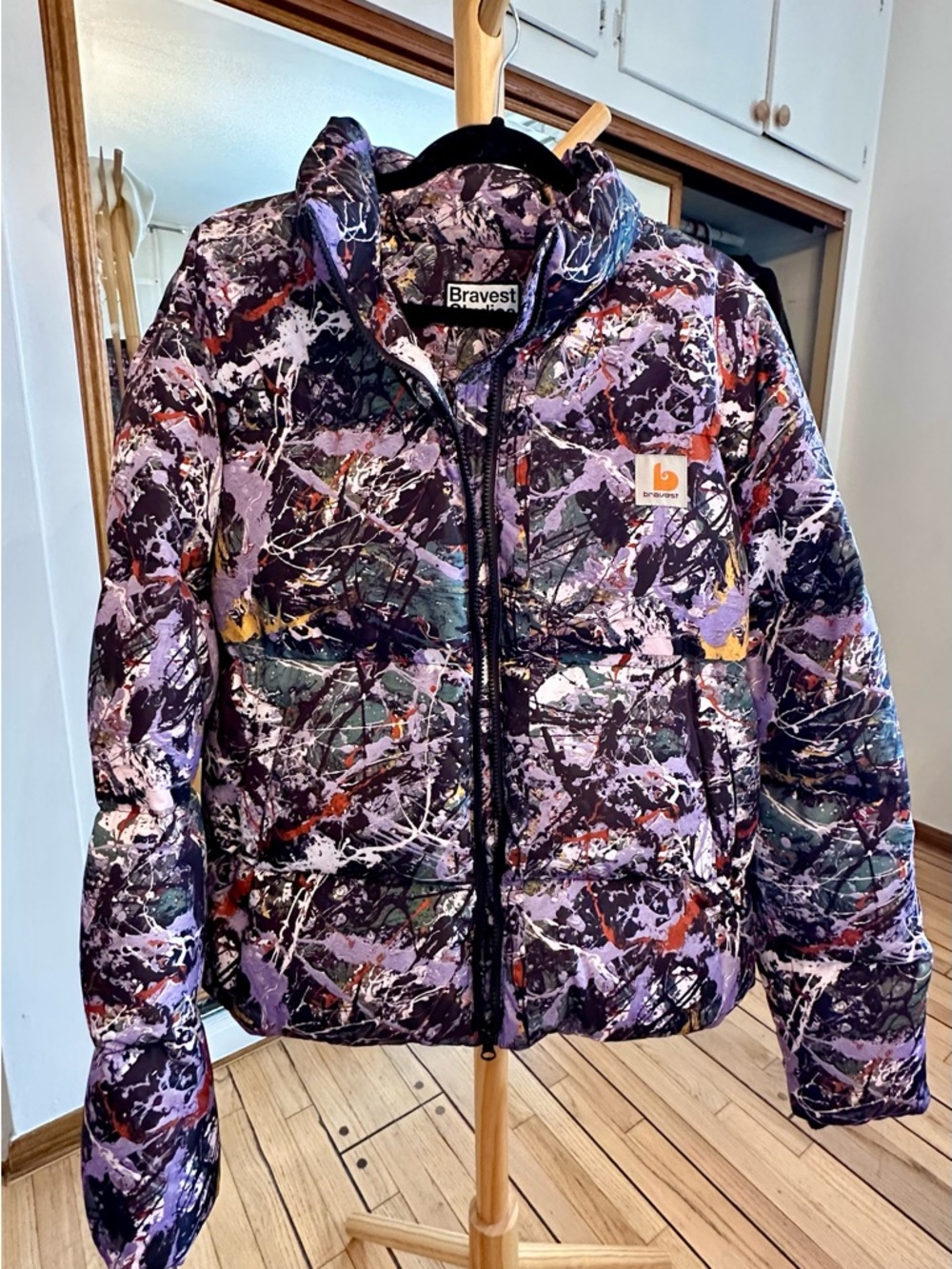 Brave Soul Purple Multi-Color Splatter Puffer Jacket